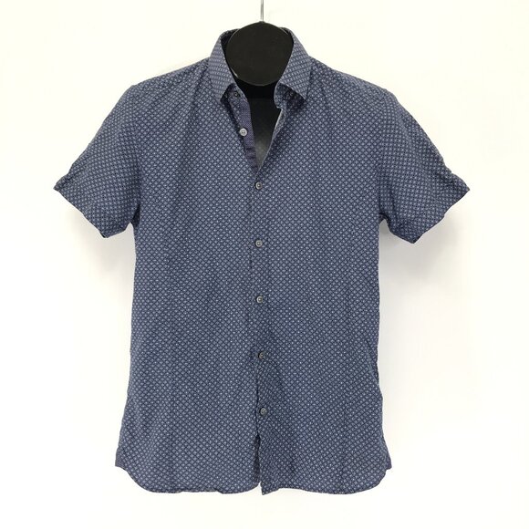 Ted Baker London Short Sleeve Button Down Shirt Men's Small Blue Geometric - Picture 1 of 12